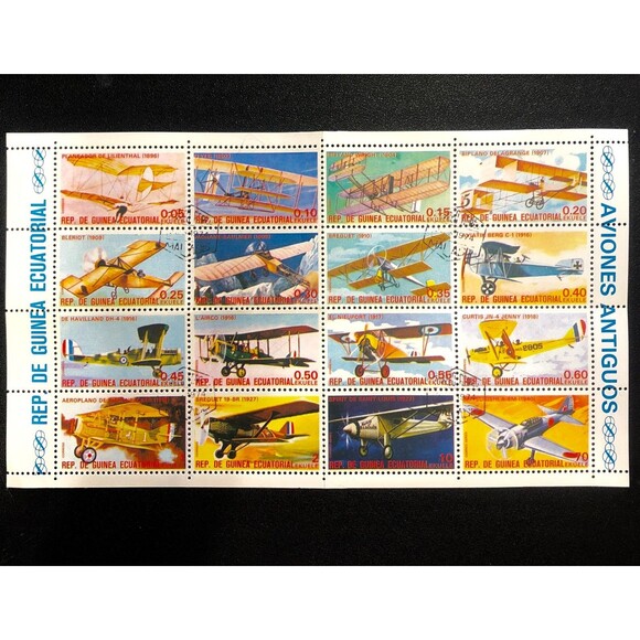 History of Aviation 1974 Equatorial Guinea Stamp Sheet WWI WWII Vintage Planes - Picture 1 of 1